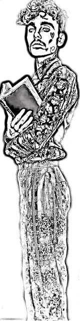 Free colorable bookmarks of a man hugging a book in dark academia style